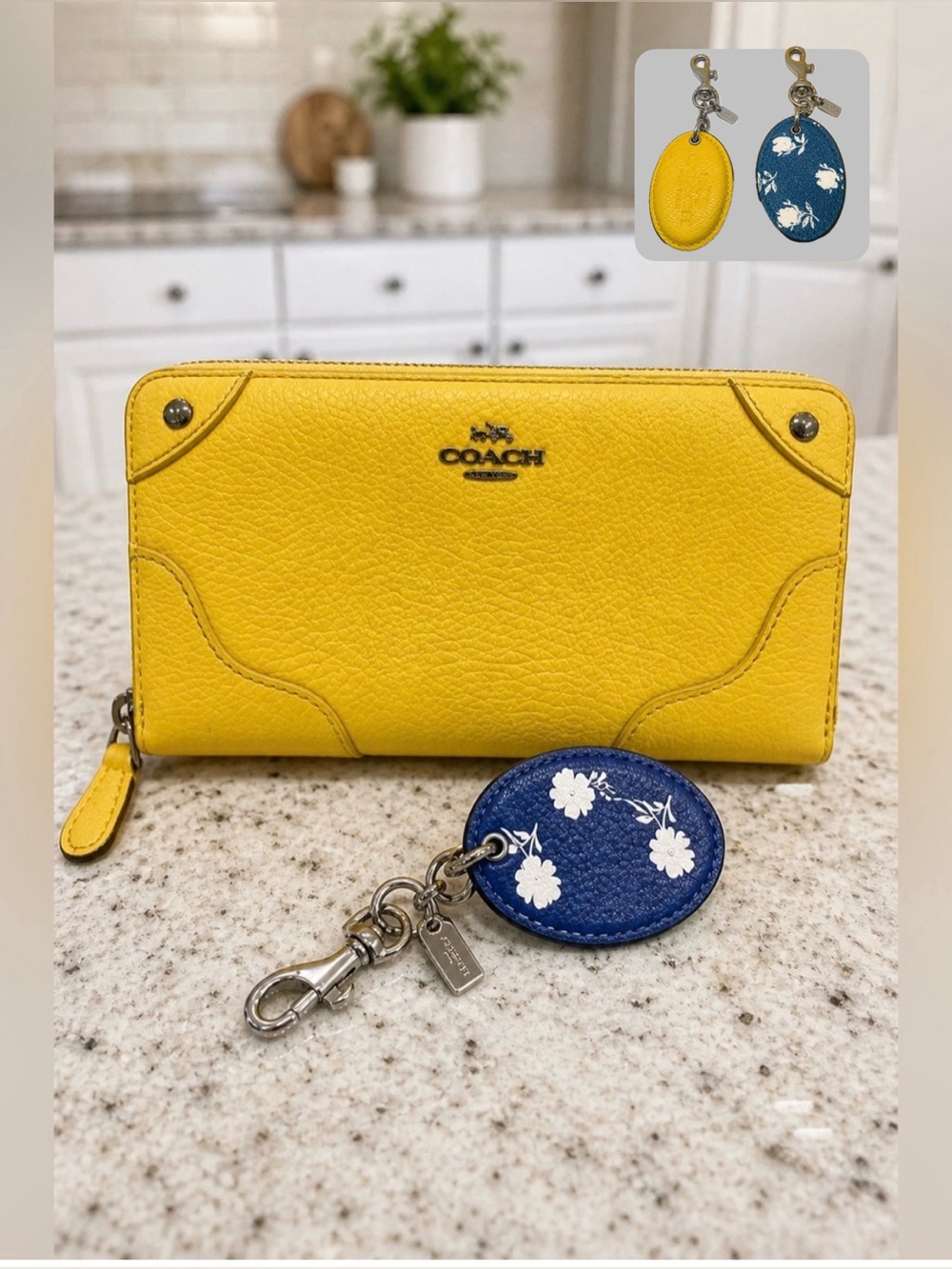 Coach Mercer Accordion Zip Wallet + Badlands Prairie Floral Bag Charm Set